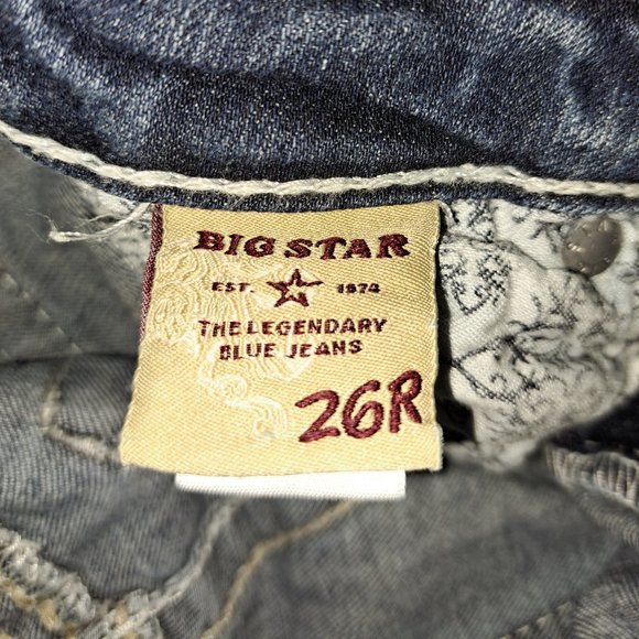 💫Big Star Sweet Boot Ultra-Low Rise Embroidered Distressed Jeans 26R - Picture 4 of 11